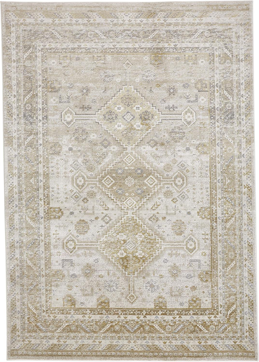 2 X 3 Gold And Ivory Floral Stain Resistant Area Rug Image 1