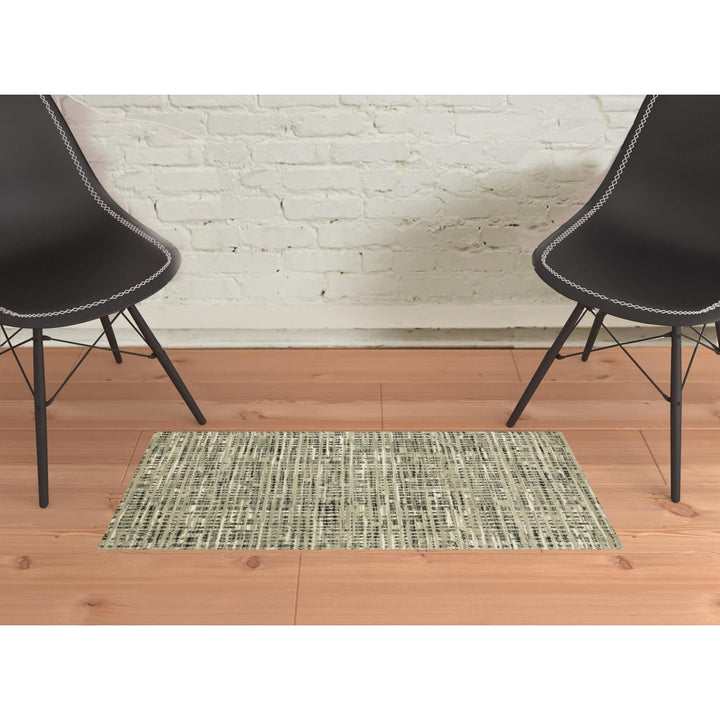 2 X 3 Beige Grey Ivory And Sage Blue Geometric Power Loom Stain Resistant Area Rug Image 9