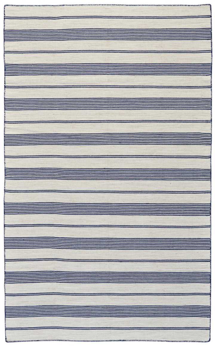 2 X 3 Blue And Ivory Striped Dhurrie Hand Woven Stain Resistant Area Rug Image 1