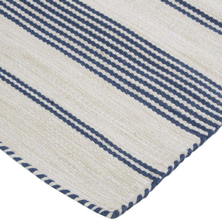 2 X 3 Blue And Ivory Striped Dhurrie Hand Woven Stain Resistant Area Rug Image 4