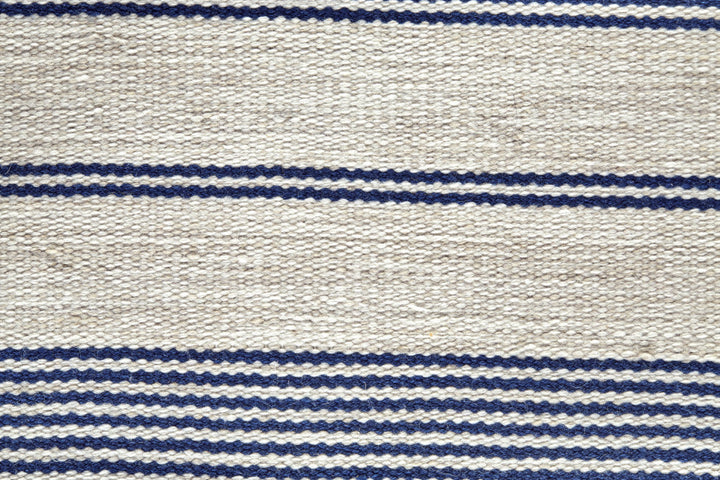 2 X 3 Blue And Ivory Striped Dhurrie Hand Woven Stain Resistant Area Rug Image 6