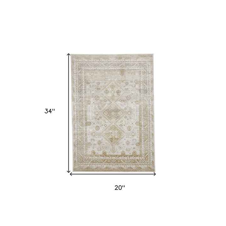 2 X 3 Gold And Ivory Floral Stain Resistant Area Rug Image 9