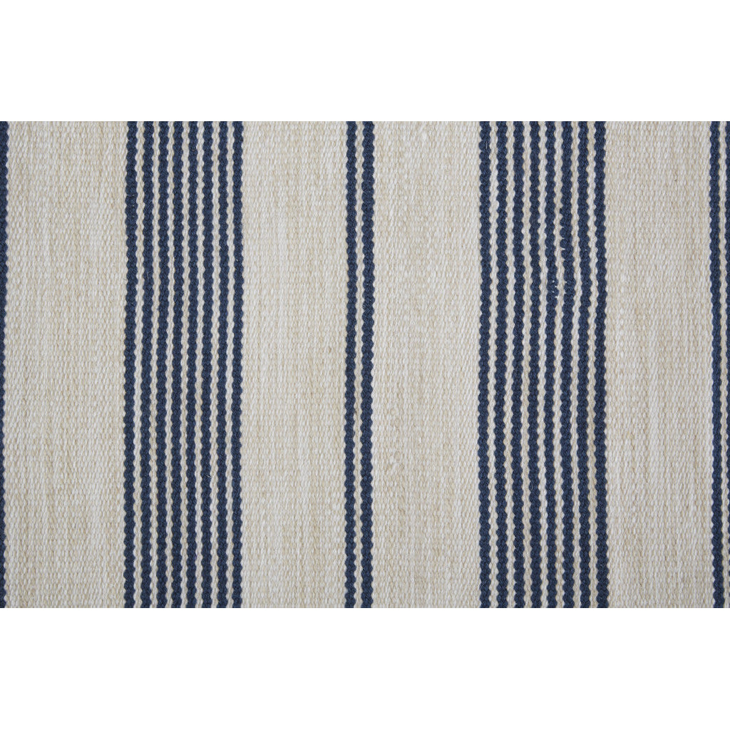 2 X 3 Blue And Ivory Striped Dhurrie Hand Woven Stain Resistant Area Rug Image 7