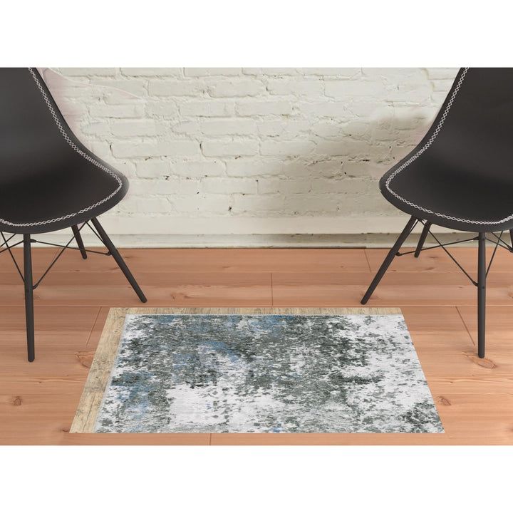 2 X 3 Gray And Ivory Abstract Printed Stain Resistant Non Skid Area Rug Image 11