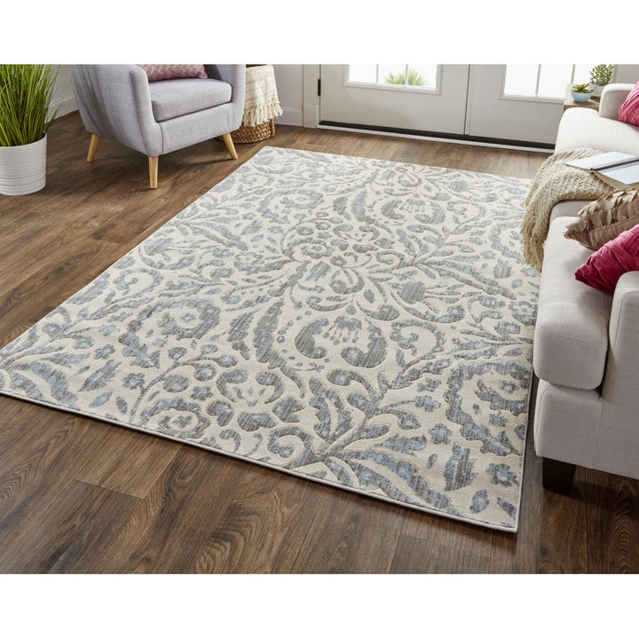 2 X 4 Blue Ivory And Tan Floral Distressed Stain Resistant Area Rug Image 11