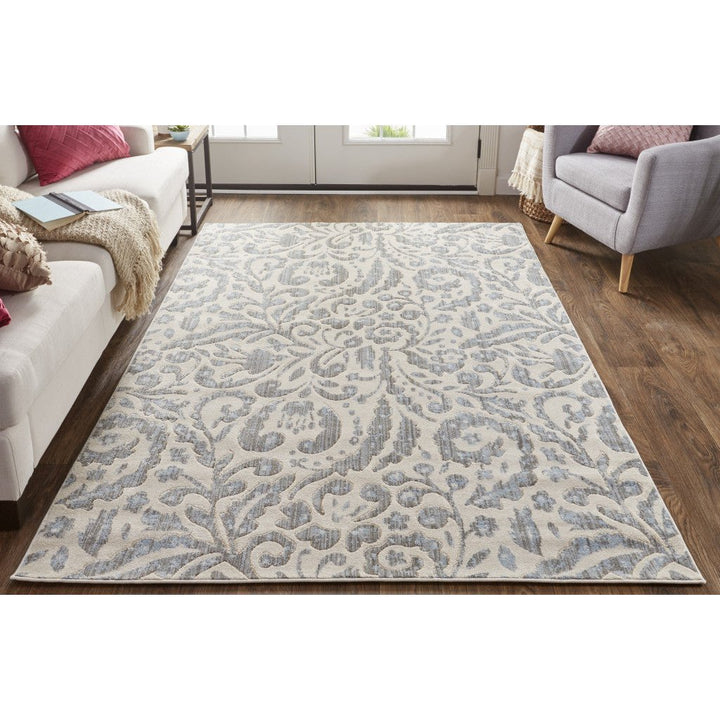 2 X 4 Blue Ivory And Tan Floral Distressed Stain Resistant Area Rug Image 12