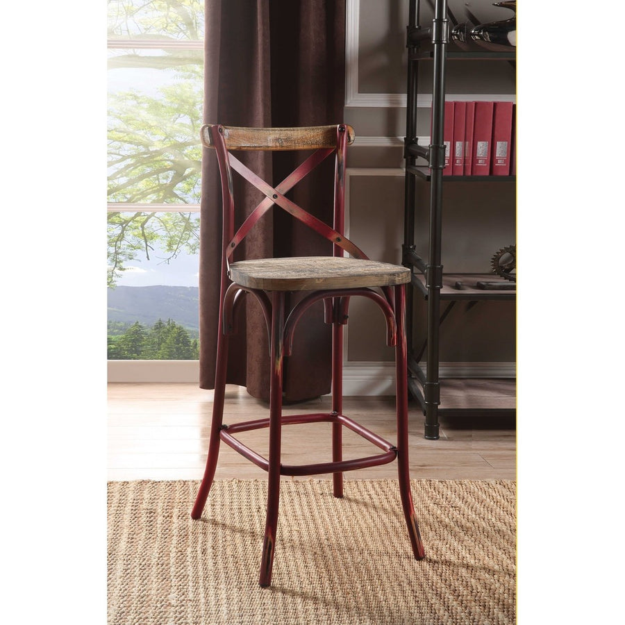 21" Brown And Turquoise Solid Wood And Metal Bar Chair Image 1