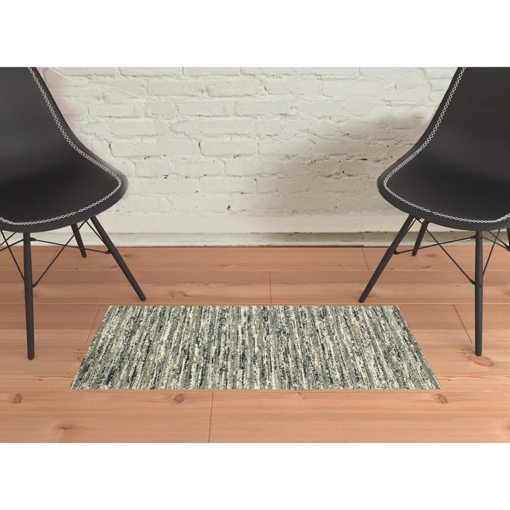 2 X 3 Blue Green Light Blue Grey And Ivory Abstract Power Loom Stain Resistant Area Rug Image 10