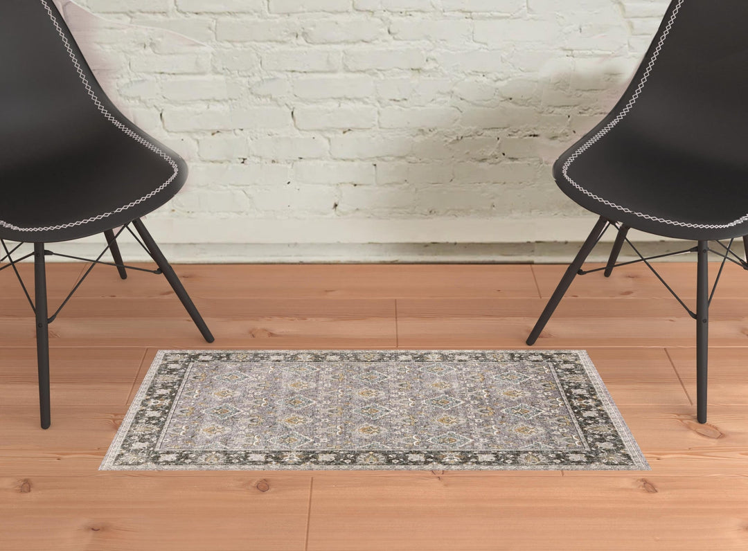 2 X 3 Grey And Blue Oriental Power Loom Stain Resistant Area Rug With Fringe Image 10