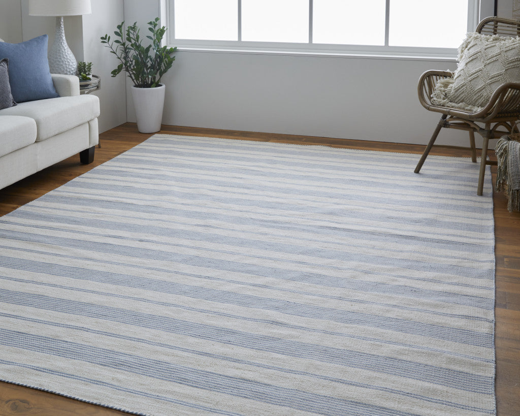 2 X 3 Blue Ivory And Tan Striped Dhurrie Hand Woven Stain Resistant Area Rug Image 2