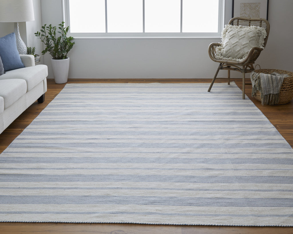 2 X 3 Blue Ivory And Tan Striped Dhurrie Hand Woven Stain Resistant Area Rug Image 3