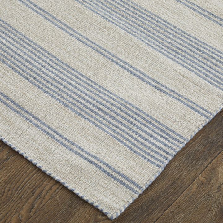 2 X 3 Blue Ivory And Tan Striped Dhurrie Hand Woven Stain Resistant Area Rug Image 4