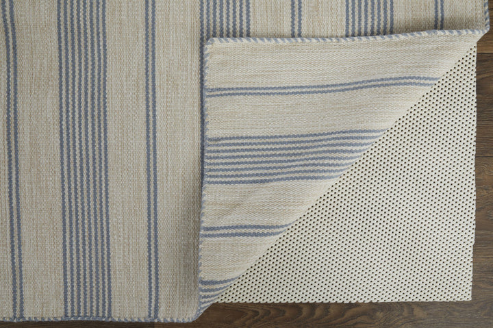 2 X 3 Blue Ivory And Tan Striped Dhurrie Hand Woven Stain Resistant Area Rug Image 5