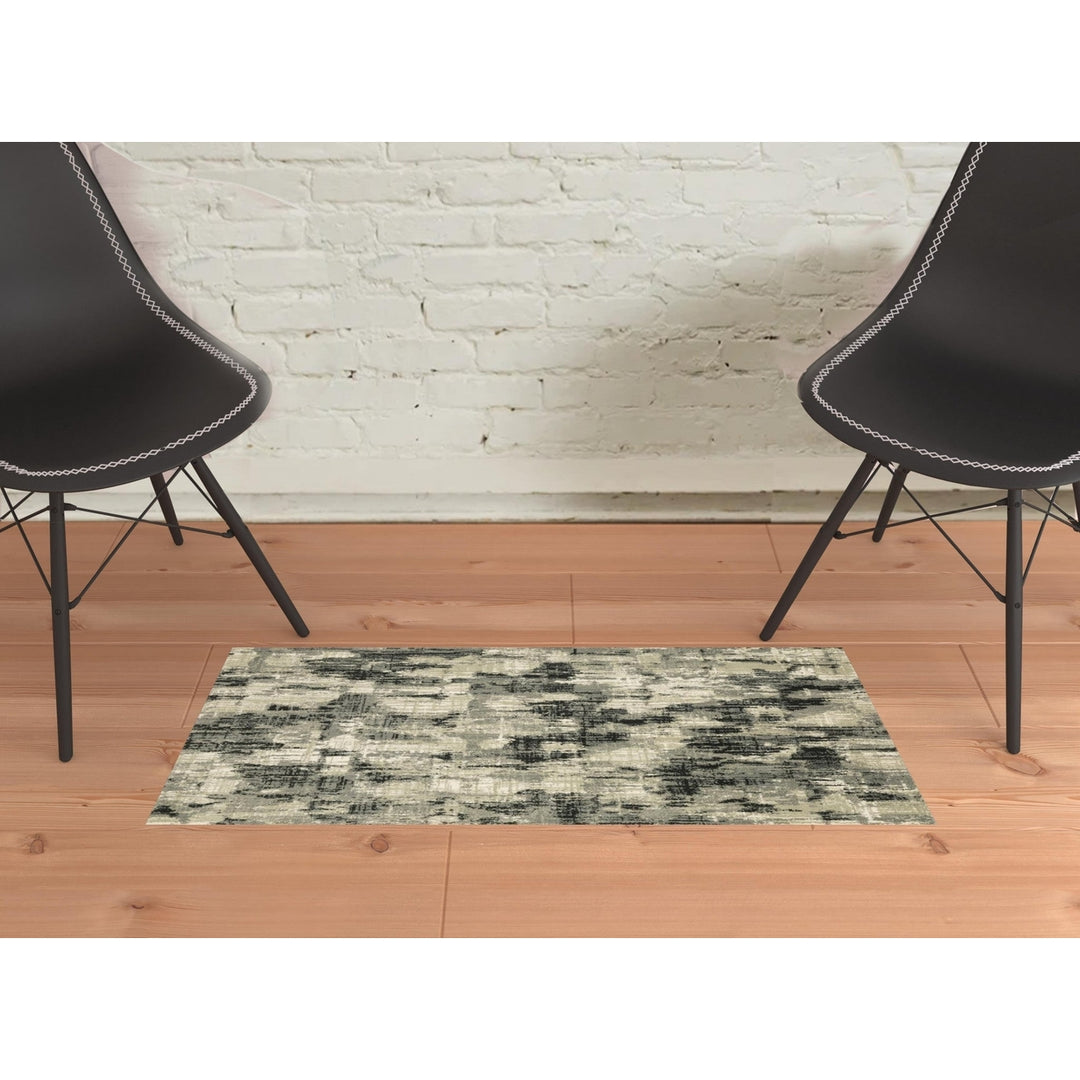 2 X 3 Grey Beige Charcoal And Blue Abstract Power Loom Stain Resistant Area Rug Image 10