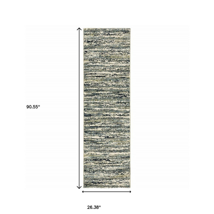 2 X 8 Blue Green Light Blue Grey And Ivory Abstract Power Loom Stain Resistant Runner Rug Image 11