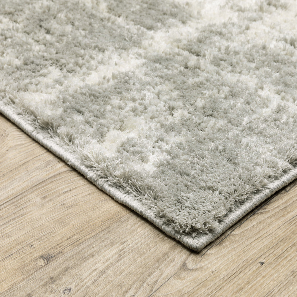 2 X 8 Grey And Ivory Abstract Shag Power Loom Stain Resistant Runner Rug Image 2