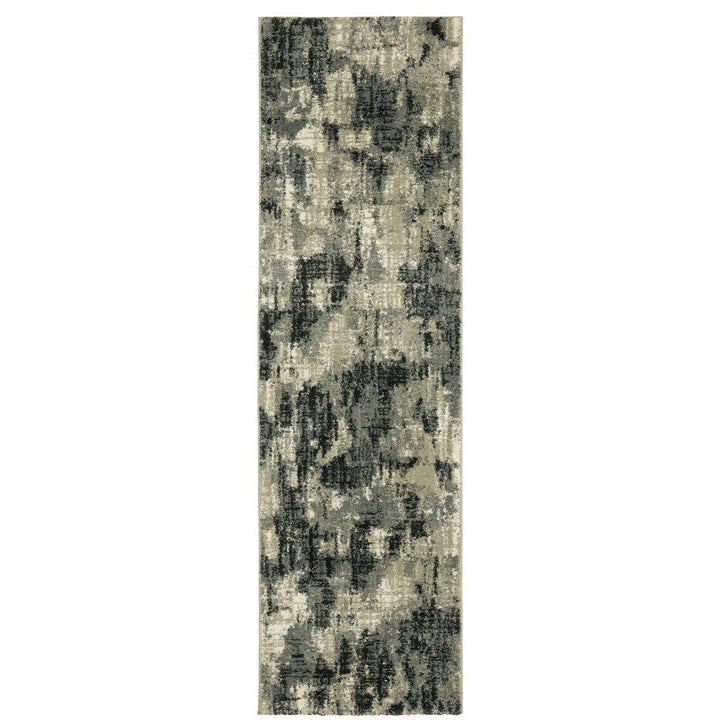 2 X 8 Grey Beige Charcoal And Blue Abstract Power Loom Stain Resistant Runner Rug Image 1