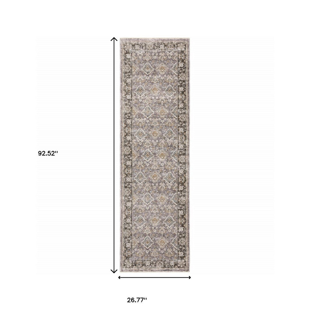 2 X 8 Grey And Blue Oriental Power Loom Stain Resistant Runner Rug With Fringe Image 10