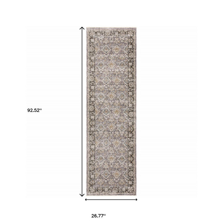 2 X 8 Grey And Blue Oriental Power Loom Stain Resistant Runner Rug With Fringe Image 10