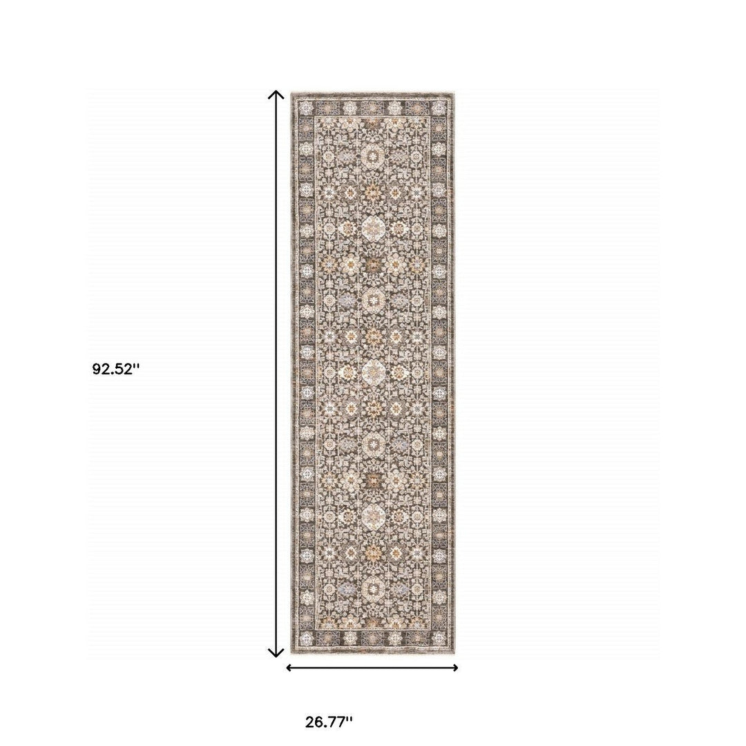 2 X 8 Grey And Ivory Oriental Power Loom Stain Resistant Runner Rug With Fringe Image 10