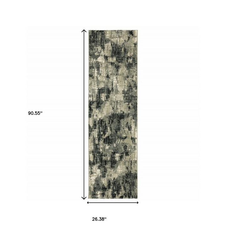 2 X 8 Grey Beige Charcoal And Blue Abstract Power Loom Stain Resistant Runner Rug Image 11