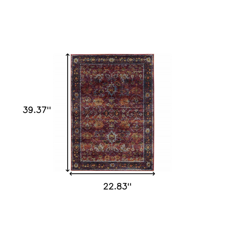 2 x 3 Red Purple Oriental Power Loom Area Rug Image 3