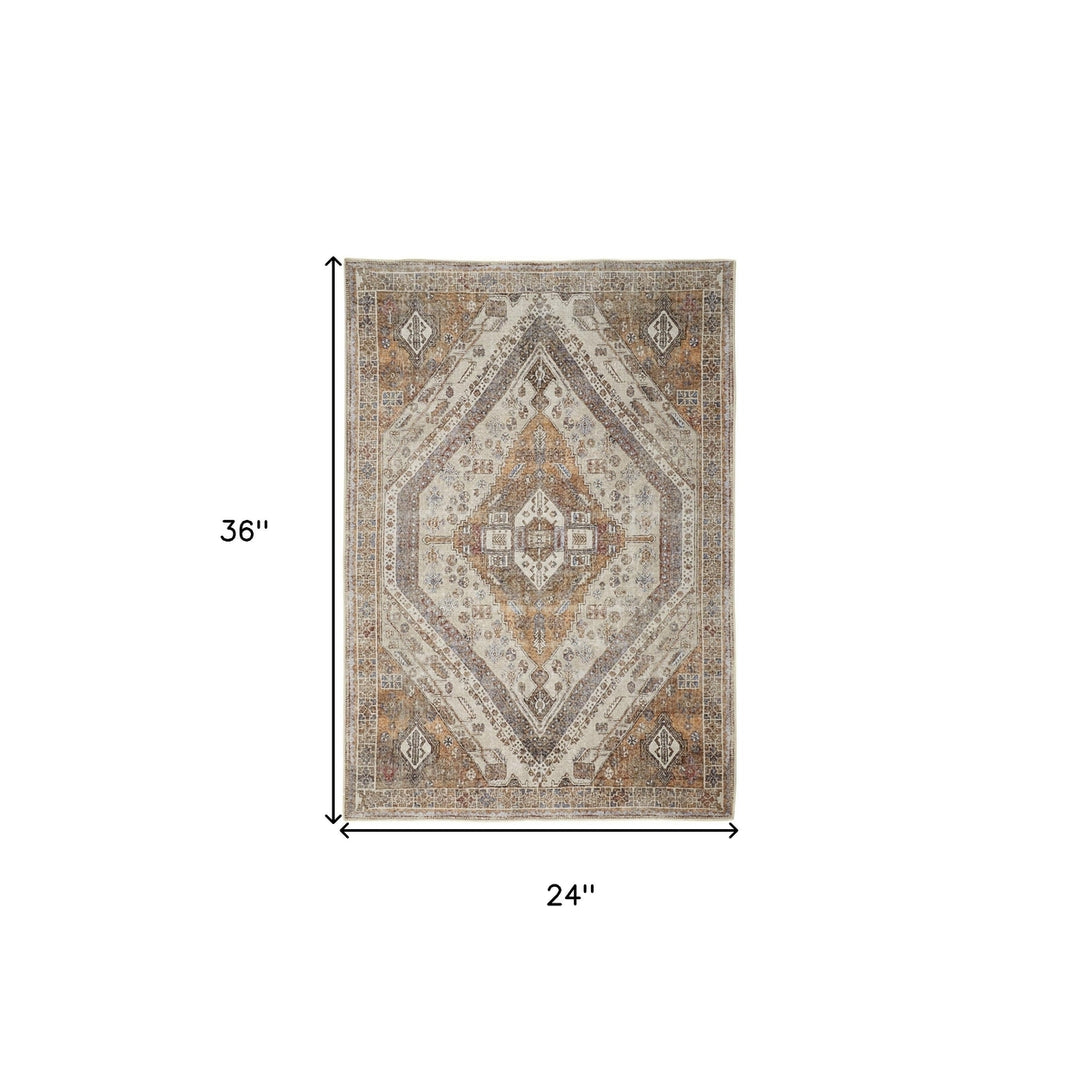 2 X 3 Ivory Orange And Brown Abstract Area Rug Image 9