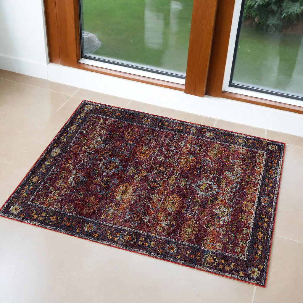 2 x 3 Red Purple Oriental Power Loom Area Rug Image 5