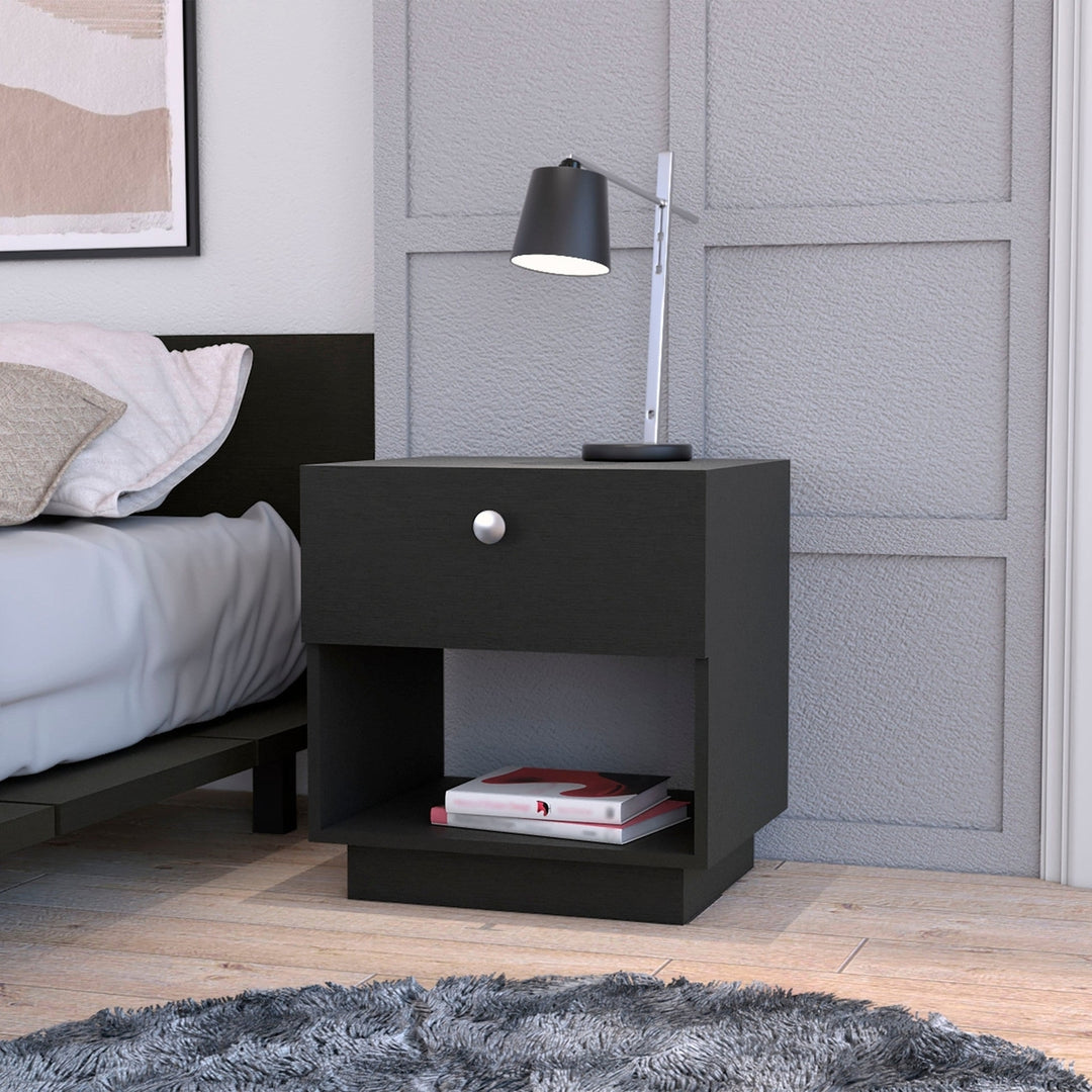 20" Black One Drawer Nightstand With Integrated Tech Image 1