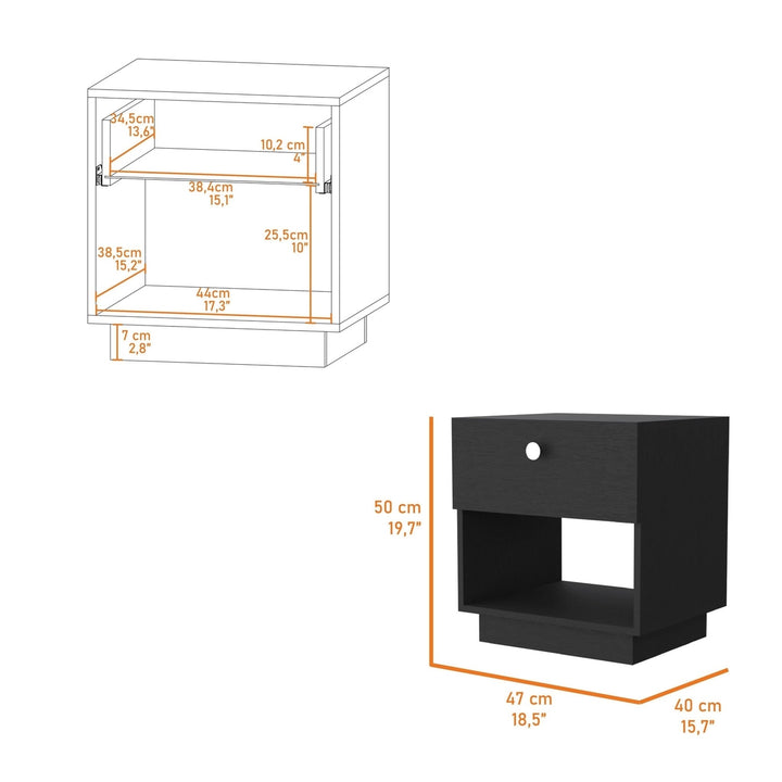 20" Black One Drawer Nightstand With Integrated Tech Image 4