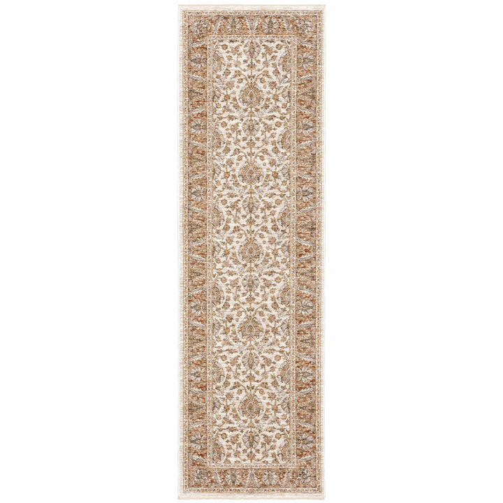 2 X 8 Rust And Ivory Oriental Power Loom Stain Resistant Runner Rug With Fringe Image 1