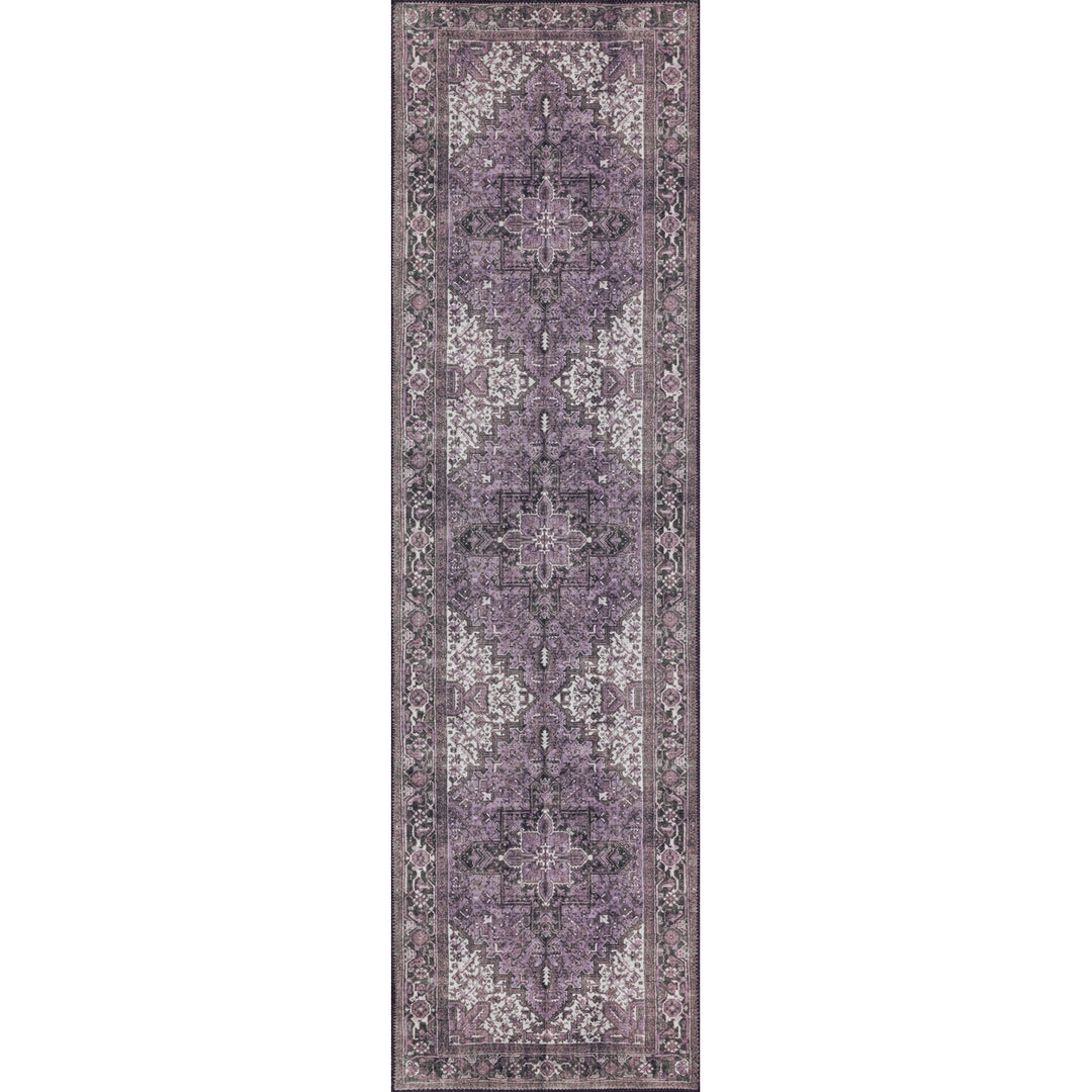 2 X 8 Purple Oriental Distressed Non Skid Runner Rug Image 1