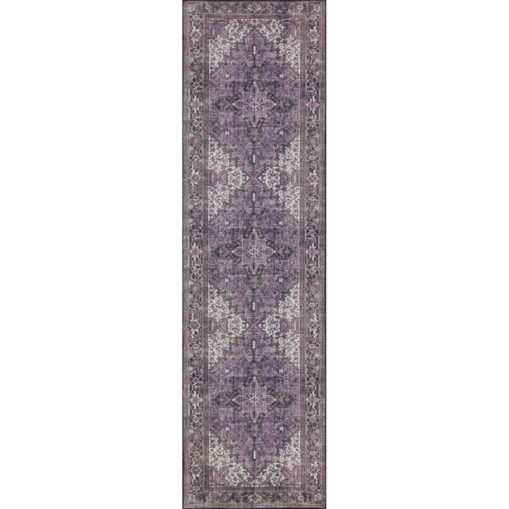 2 X 8 Purple Oriental Distressed Non Skid Runner Rug Image 1