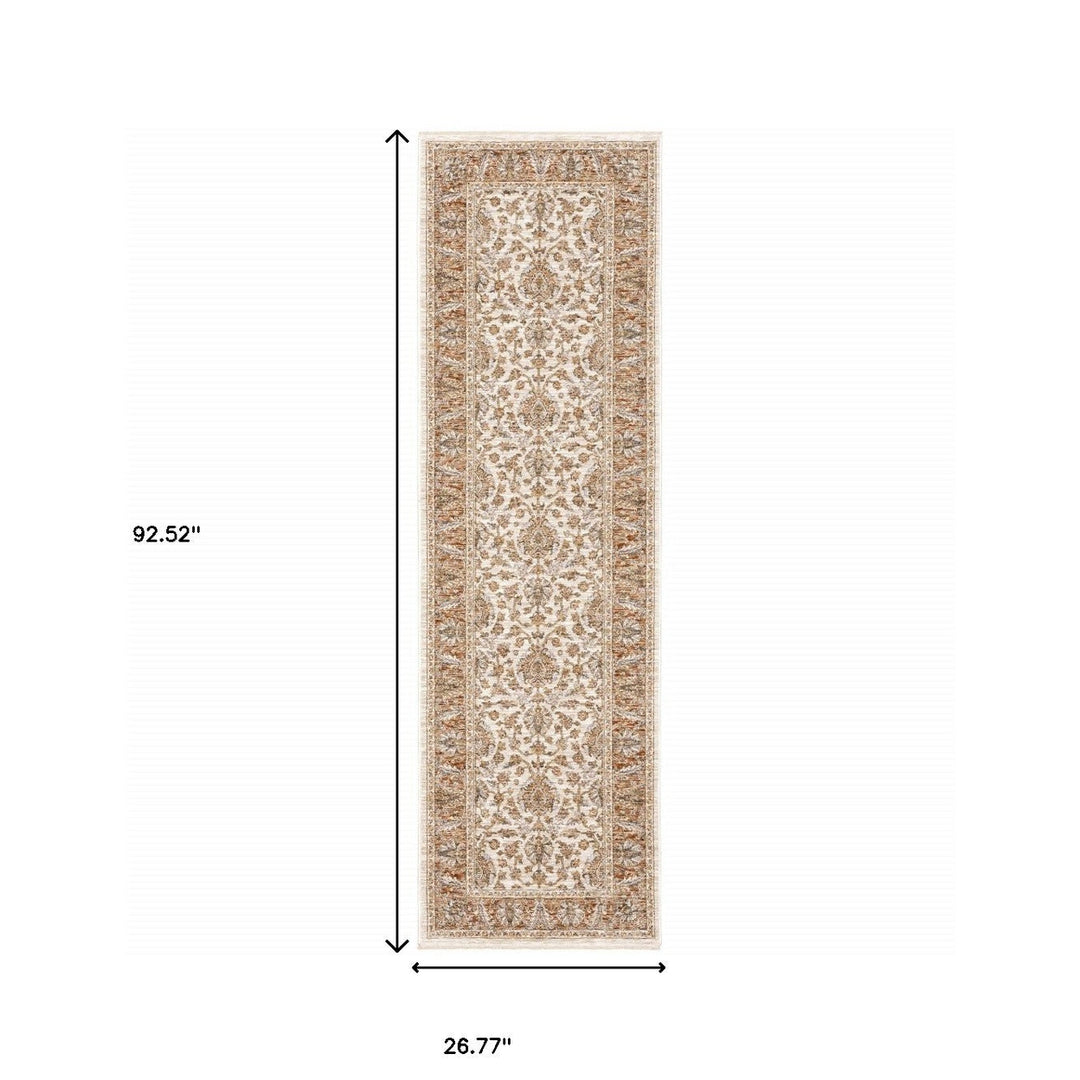 2 X 8 Rust And Ivory Oriental Power Loom Stain Resistant Runner Rug With Fringe Image 10