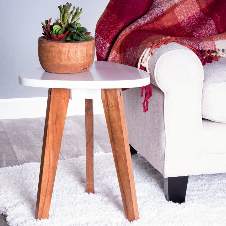 20" White and Natural Wood Triangle End Table Image 2