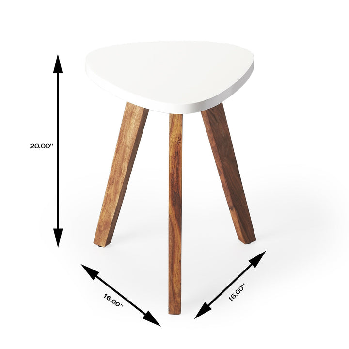 20" White and Natural Wood Triangle End Table Image 3