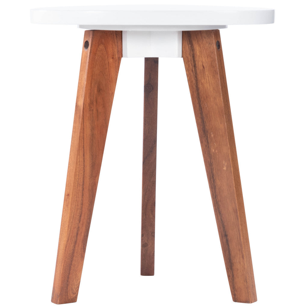 20" White and Natural Wood Triangle End Table Image 5