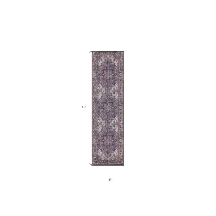 2 X 8 Purple Oriental Distressed Non Skid Runner Rug Image 7