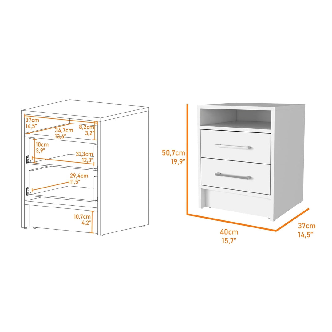 20" White Two Drawers Faux Wood Nightstand Image 3