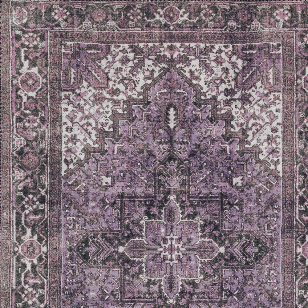 2 X 8 Purple Oriental Distressed Non Skid Runner Rug Image 8