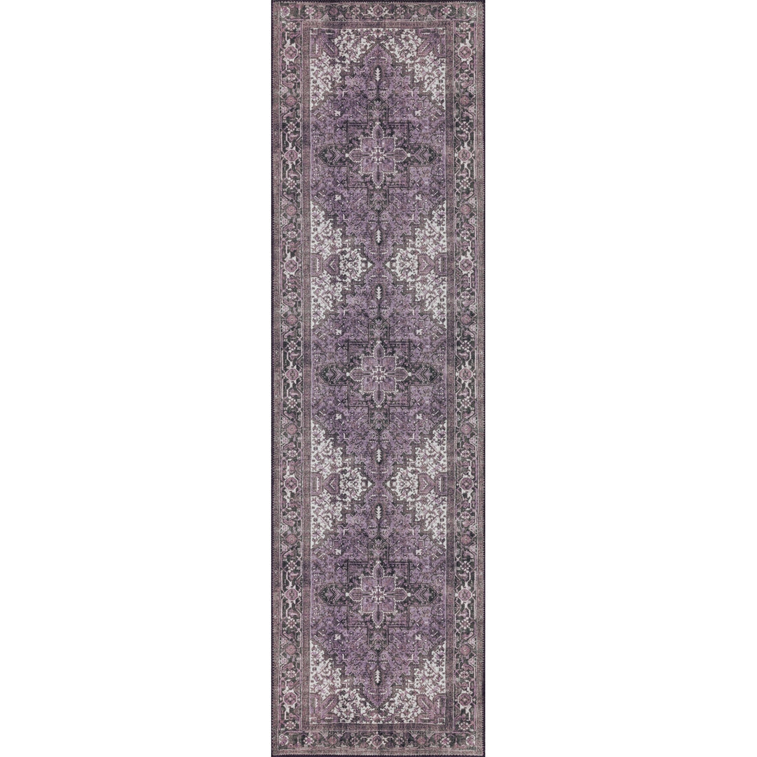 2 X 8 Purple Oriental Distressed Non Skid Runner Rug Image 9