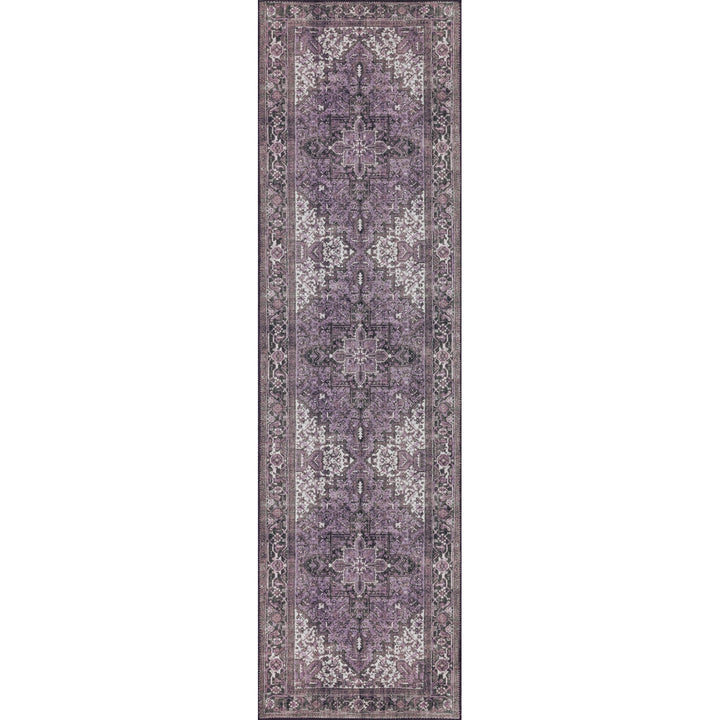 2 X 8 Purple Oriental Distressed Non Skid Runner Rug Image 9