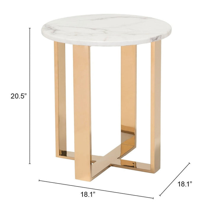 21" Gold And White Stone Round End Table Image 1