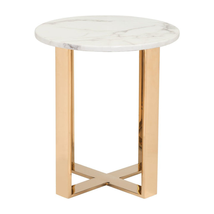 21" Gold And White Stone Round End Table Image 7