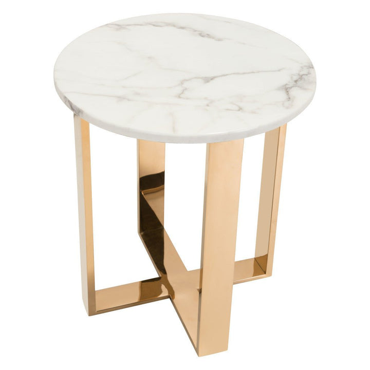 21" Gold And White Stone Round End Table Image 8