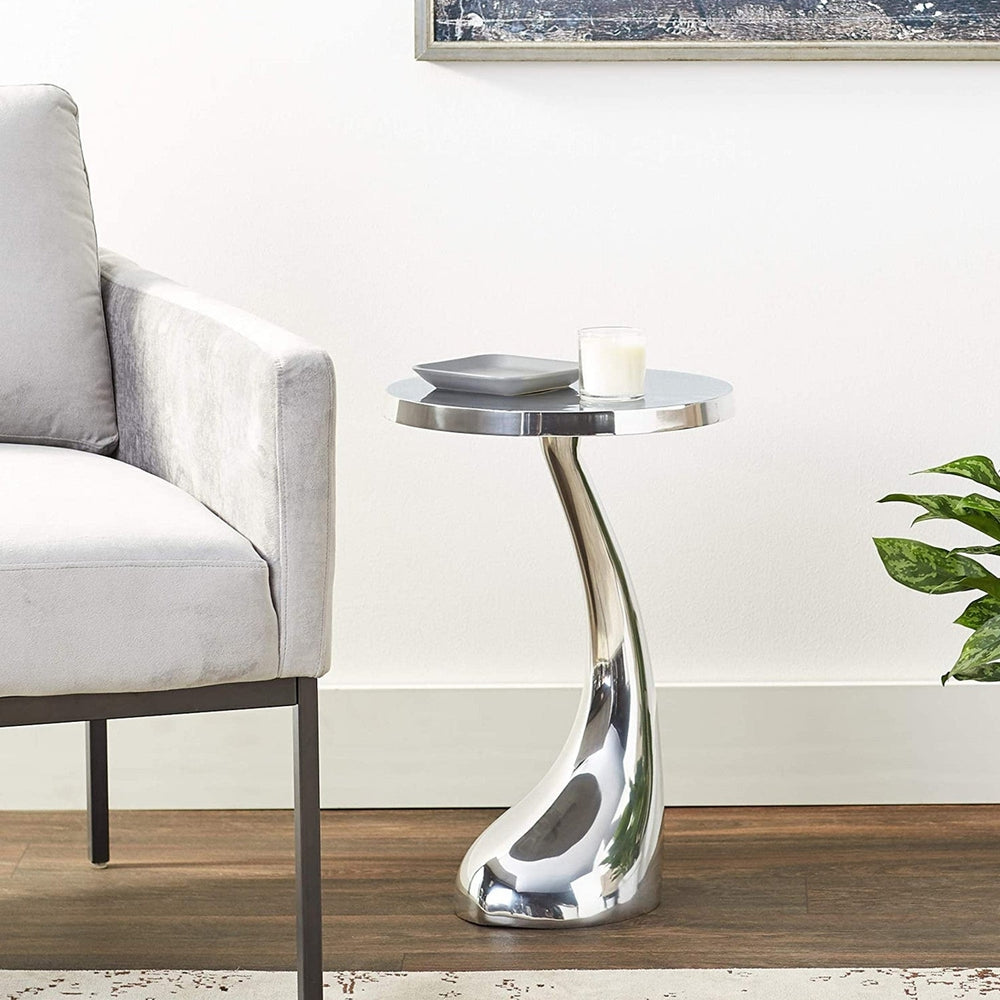 21" Silver Aluminum Round End Table Image 2