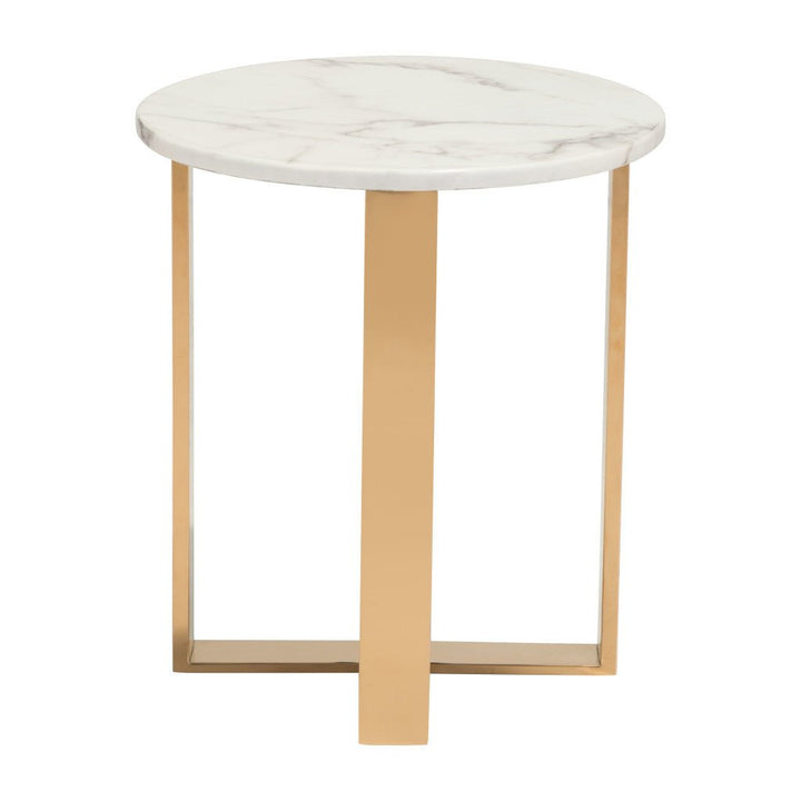 21" Gold And White Stone Round End Table Image 11