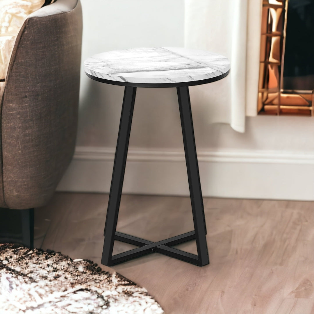 22" Black And White Round End Table Image 10