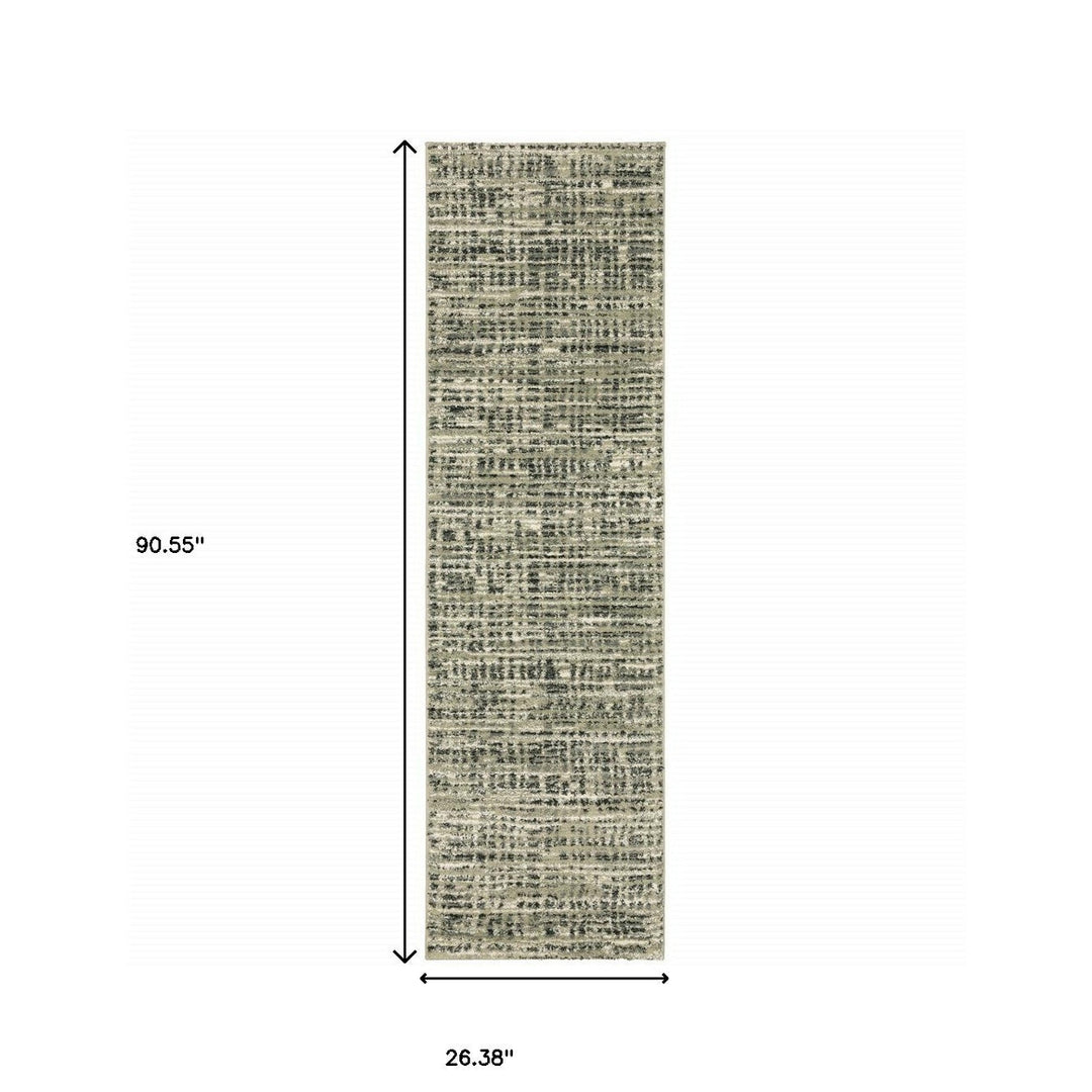 2 X 8 Beige Grey Ivory And Sage Blue Geometric Power Loom Stain Resistant Runner Rug Image 10