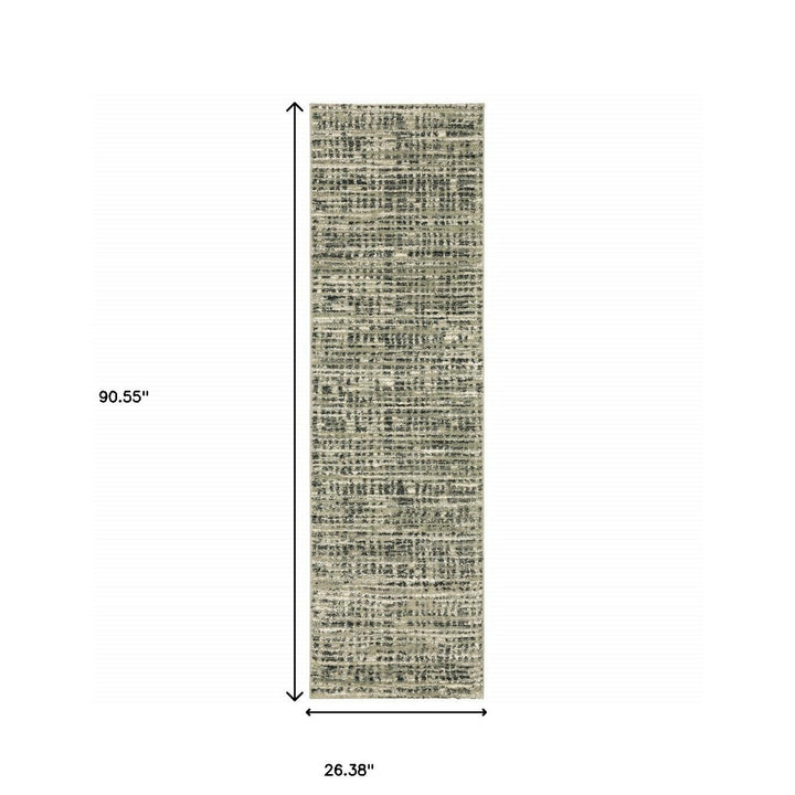 2 X 8 Beige Grey Ivory And Sage Blue Geometric Power Loom Stain Resistant Runner Rug Image 10